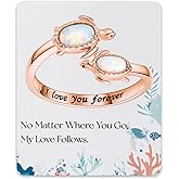 EJALEN 925-Sterling-Silver Opal Sea-Turtle Rings - Rose Gold Plated Inspirational Adjustable Open Nature Ocean Mother Daughter Ring Cute Animal Jewelry Gifts for Women