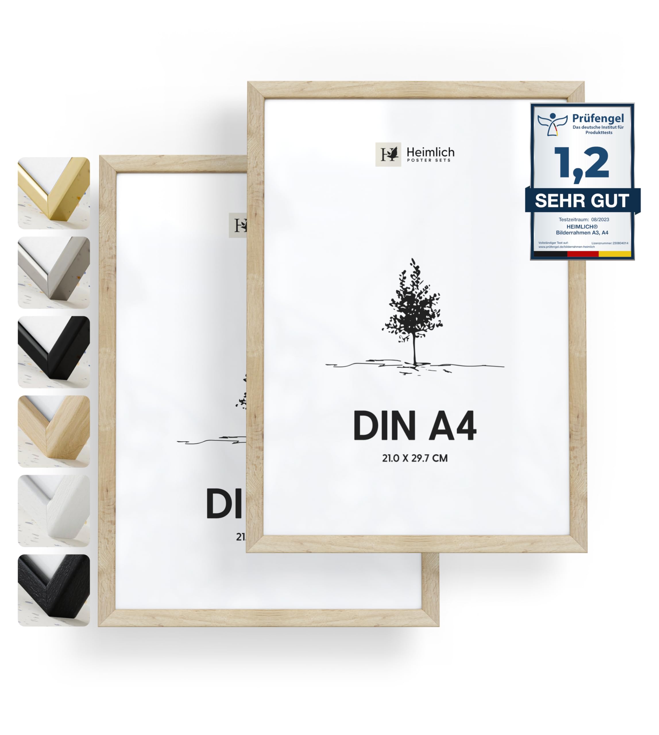 Heimlich double pack (2 pcs.) Picture Frames Wood - with Shatterproof Acryl Glass - DIN A4 (21x29,7cm), Natural Oak