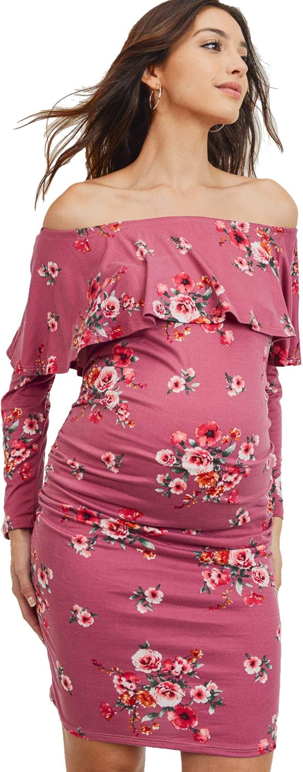 Hello MIZ Women's Floral Ruffle Off Shoulder Maternity Dress - Made in USA at  Women’s Clothing store