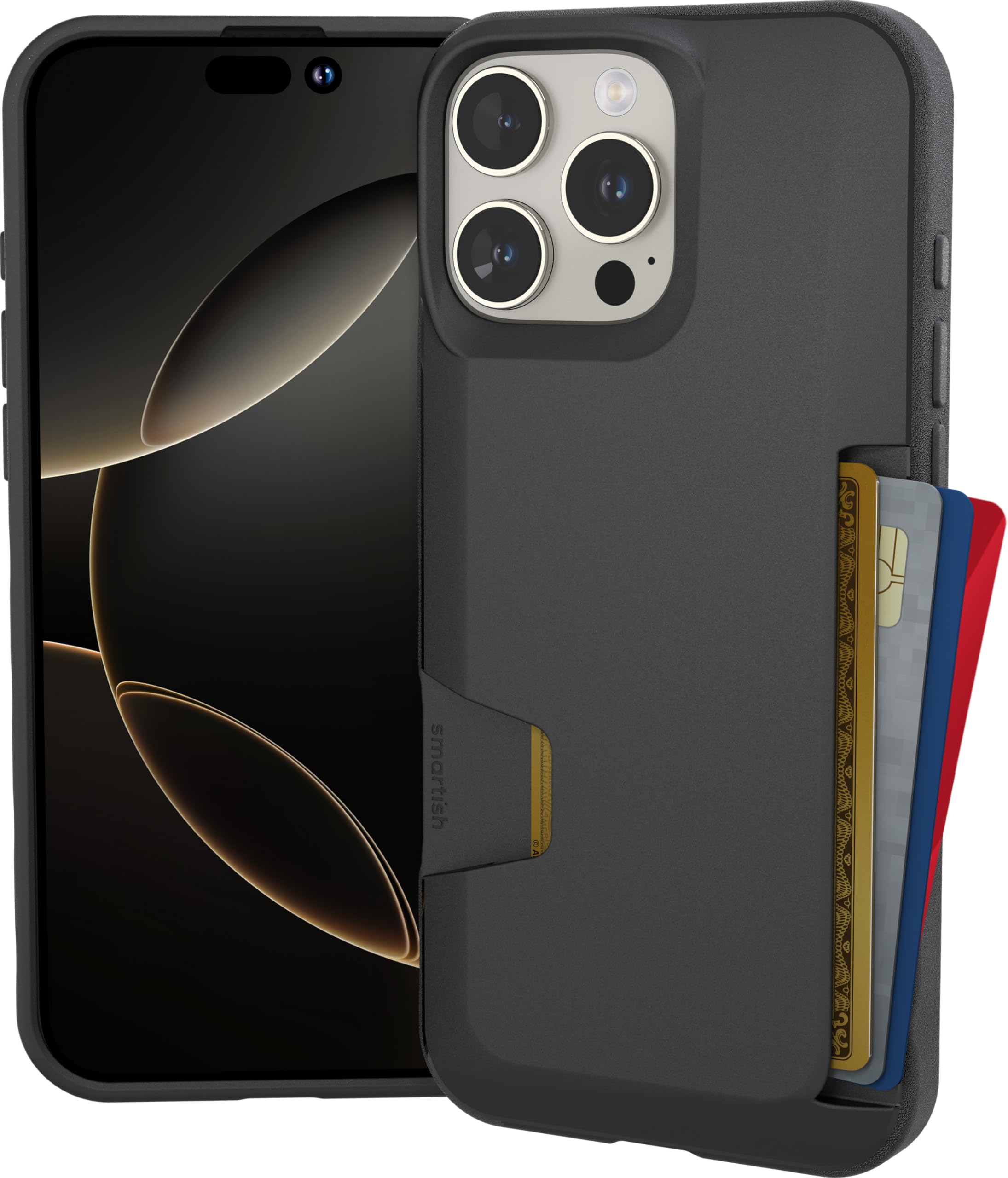Photo 1 of Smartish® iPhone 16 Pro Max Wallet Case - Wallet Slayer Vol. 1 [Slim + Protective] Credit Card Holder - Drop Tested Hidden Flip Card Slot Cover Compatible w/Apple iPhone 16 Pro Max - Black Tie Affair