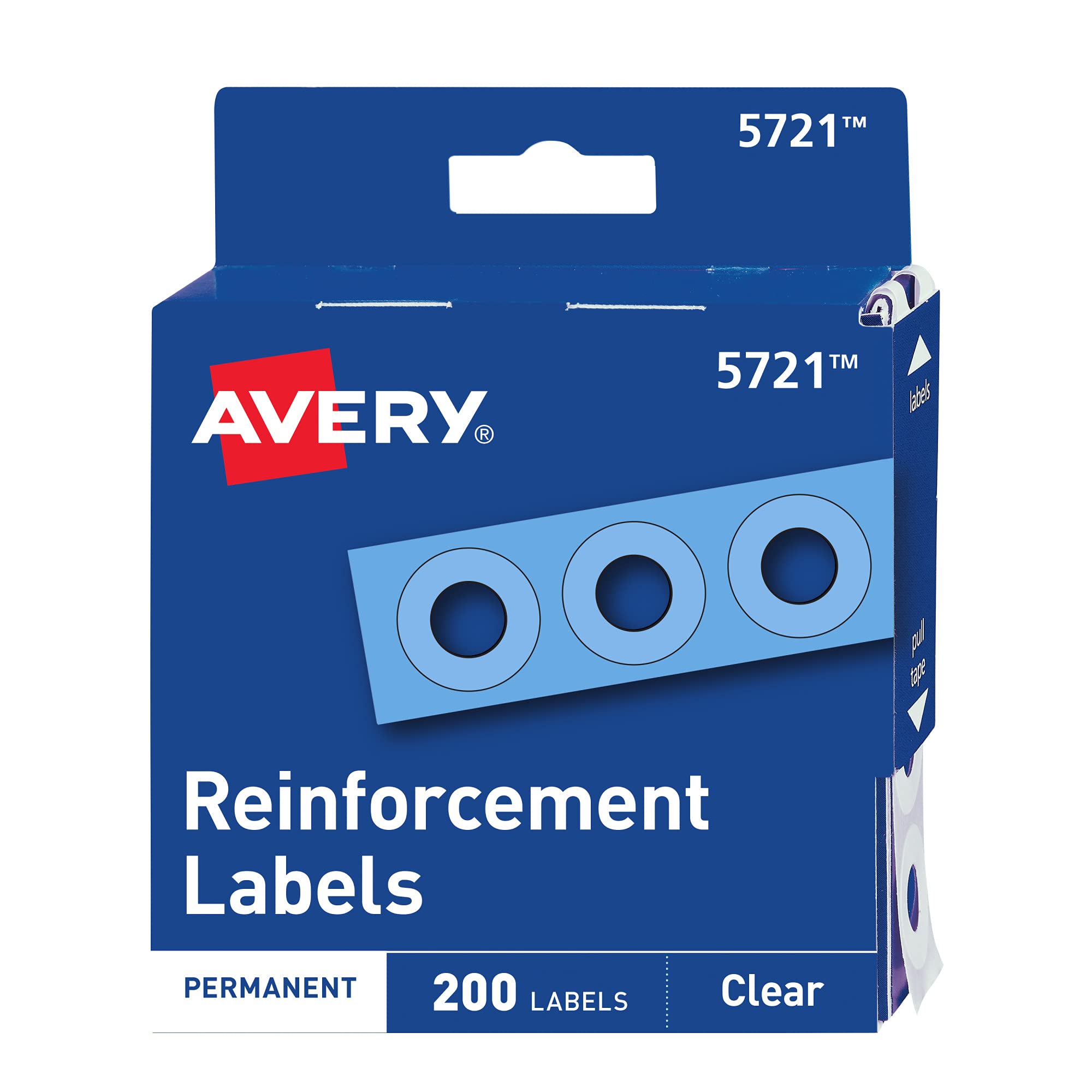 Photo 1 of Avery Self-Adhesive Hole Reinforcement Stickers, 1/4" Diameter Hole Punch Reinforcement Labels, Clear, Non-Printable, 200 Labels Total (5721)