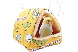 SUSOO Plush Warm Bird Nest House - Hanging Snuggle Bed Velvet Shed Hut Cage Fluffy Hideaway Winter Sleeping Hammock for Parrot Parakeet Conure Cockatiel Budgies Lovebird (Yellow, M)