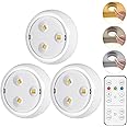 YLXS LED Puck Lights with Remote, 3 Color Light, Battery Operated Push Light Under Cabinet Light, Dimmable Tap Light, 50 Lumens, Stick On Closet Light
