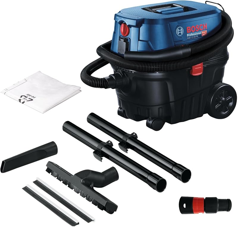 Aspiratore a umido/a secco GAS 12-25 PL (motore da 1.250 W, portata di 65 l/s, depressione di 200 mbar, incl. filtro HEPA, bocchetta a lancia)