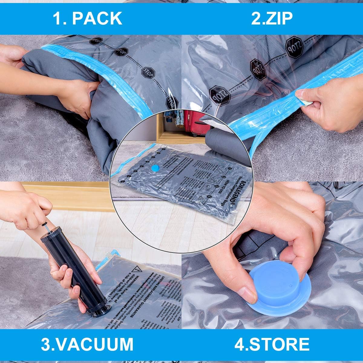 Vacuum Storage Bags 8 pack(4Jumbo, 4Large), Premium Space Saver bags for Clothes Duvets Blankets Pillows Comforters, travel storage.: Home & Kitchen