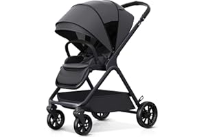 newyoo Baby Stroller, Baby Reversible Stroller, Standard Stroller, Parent or Forward Facing, One-Hand Recline, Compact Fold, Extendable Canopy, Cushion, Mosquito Net, Wrist Strap(Include) Black