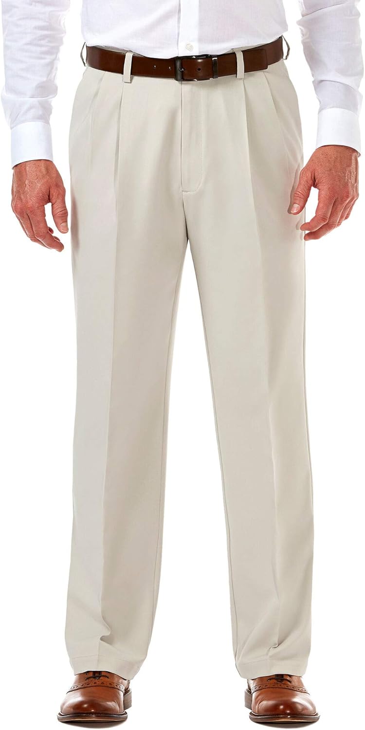Haggar Men's Cool 18 Pro Classic Fit Pleat Front Expandable Waist Pant