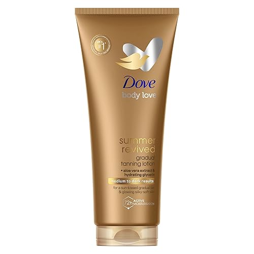 Dove Summer Revived Medium to Dark Gradual Tanning Lotion for a gradual tan and natural, radiant glow non‑greasy self-tan for all skin types 200 ml