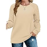 VISLILY Womens-Plus-Size-Sweatshirts Trendy Raglan Cable Knit Long Sleeve Shirts Casual Crewneck Pullover Tunic Tops XL-5XL