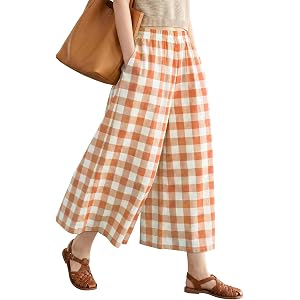 StunShow Capri Pants for Women Wide Leg Pants Elastic Waist Gaucho Culottes Summer Flowy Palazzo Pant with Pockets