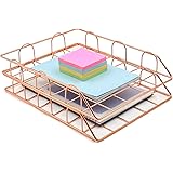 Superbpag Set of 2 Office Supplies Metal Stackable File Document Letter Tray Organizer, Rose Gold