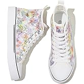 kufeiti Women's High Top Canvas Sneakers Canvas Shoes Lace up White Black Sneakers Casual Walking Shoes