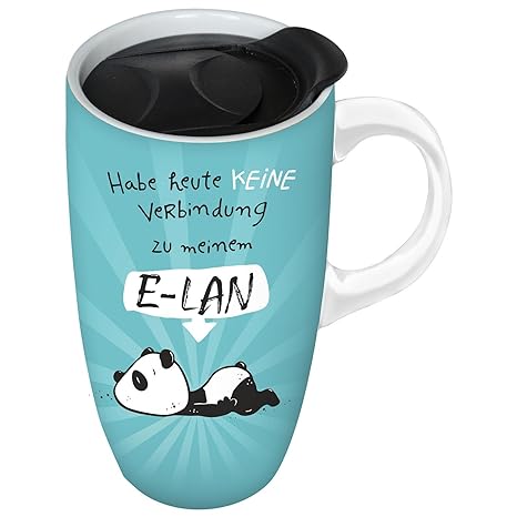 Hope und Gloria 45674 Kaffee-Becher mit Panda-Motiv E-LAN, Steingut-Tasse, mit Kunststoff-Deckel, 52 cl