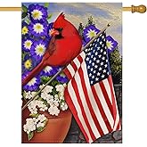 Covido Patriotic American House Flag, USA Memorial Day Garden Yard Red Bird Dogwood America Outside Decoration, Double Sided 28x40