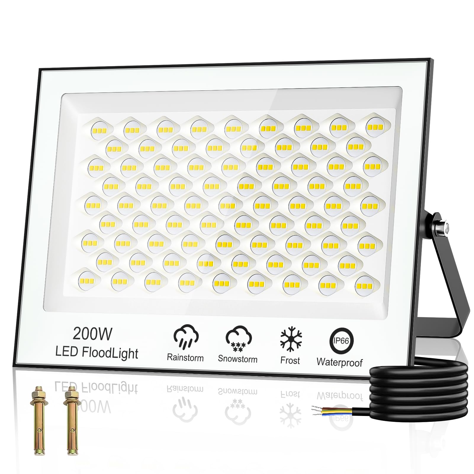 wowspeed Outdoor LED Spotlights 200W - Super Bright 15000LM 6500K Cool White LED Spotlight, IP66 Waterproof for Gardens, Patios, Parking, Hotels, Ships