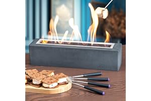 Houswise Tabletop Fire Pit - Concrete Outdoor & Indoor Fire Pit Tabletop, Smores Maker Kit, Table Top Firepit, Small Portable Mini Indoor Fireplace