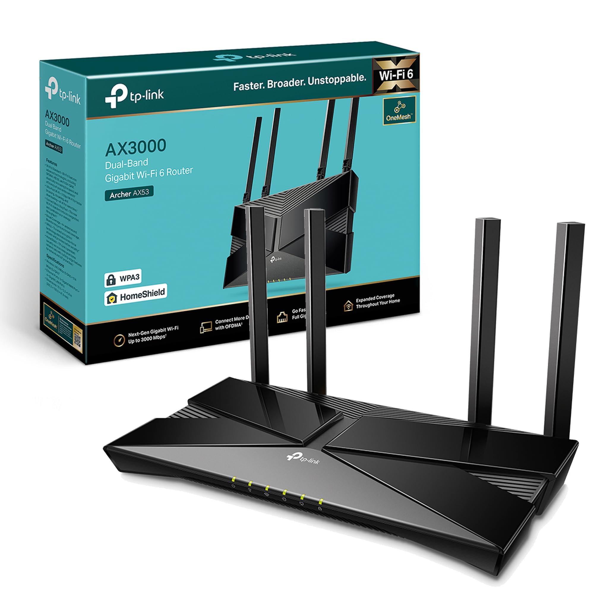 TP-Link Archer AX53 AX3000Mbps Dual-Band WiFi 6 Router, Fast Full Gigabit Ports, Ultra-Low Latency, EasyMesh Compatible, WPA3, Optimal for Gaming, Works with Alexa, VPN Server Supported