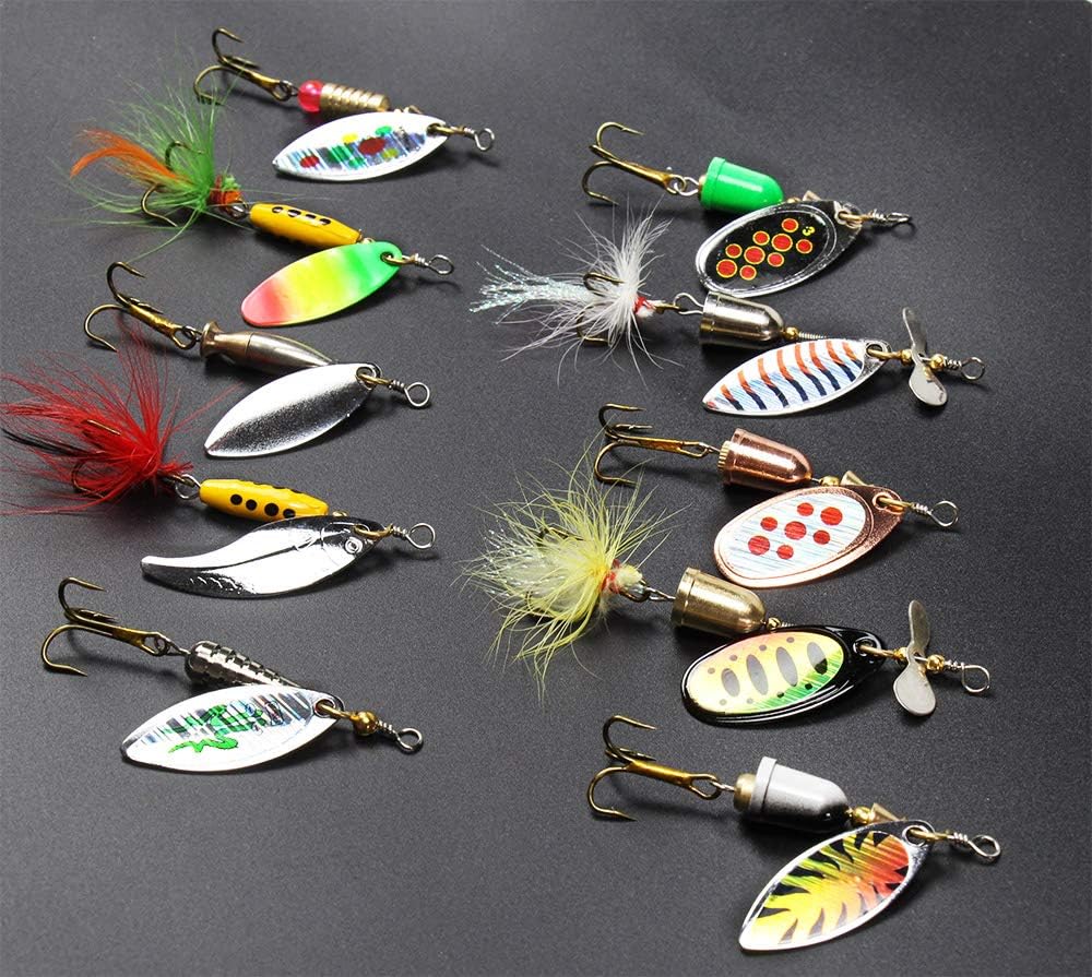 10pcs Fishing Lure Spinnerbait, Bass Trout Salmon Hard Metal Spinner Baits Kit with 2 Tackle Boxes by Tbuymax : Sports & Outdoors