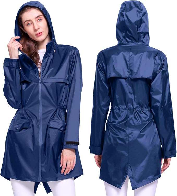 Kansoom Women's Medium Length Lightweight Raincoats, Breathable Rain