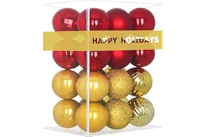 GAMEXCEL Red and Gold 2.5" Christmas Balls Christmas Tree Decoration Ornaments Shatterproof Hanging Balls for Birthday Halloween Holiday Wedding Decorations Set of 24pcs