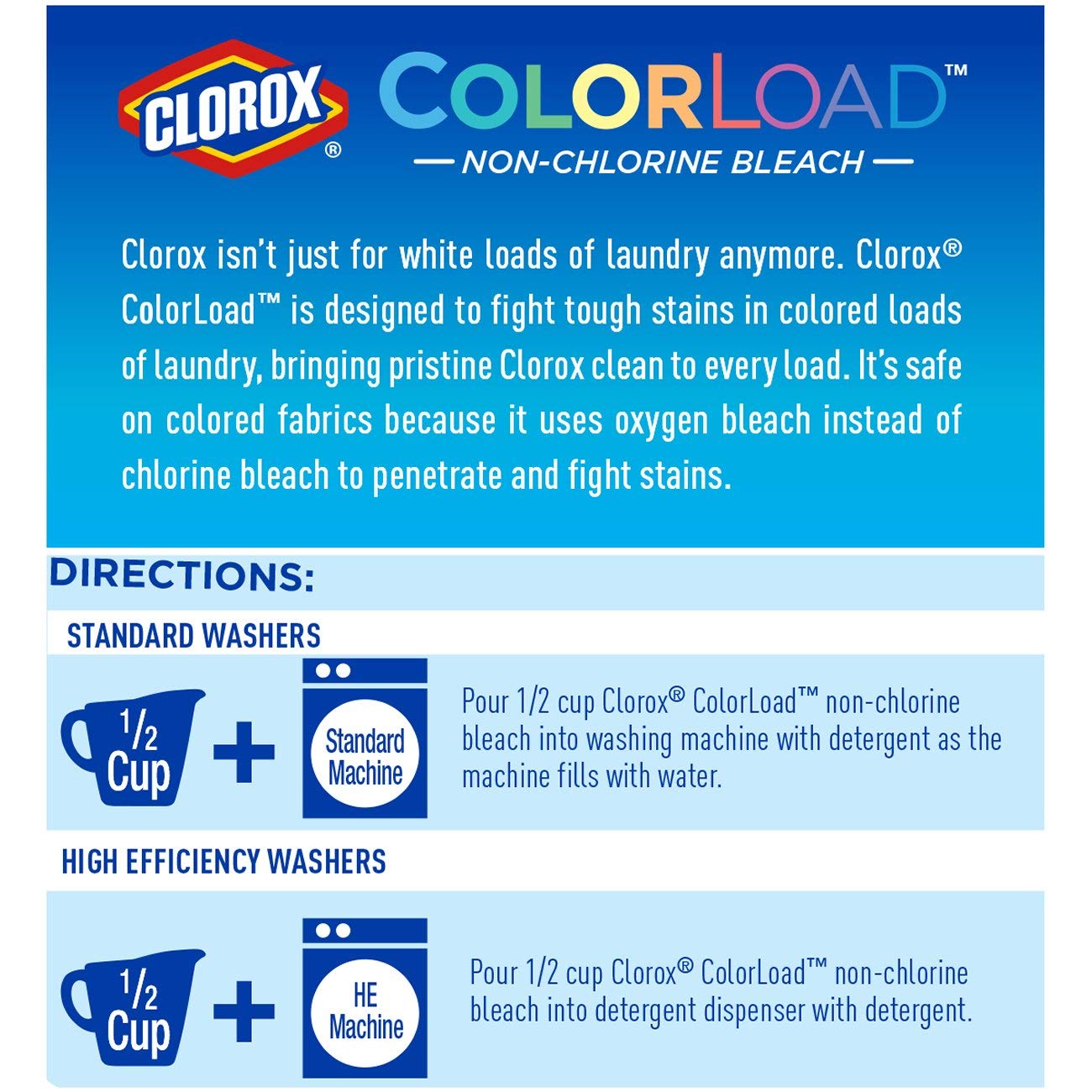 Clorox ColorLoad Non-Chlorine Bleach, 60 Ounce Bottle, Pack of 2, 120 Ounces Total