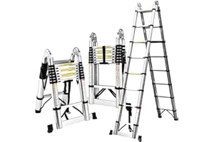 Telescoping Ladder A Frame，Soctone 16.5FT Aluminum Telescopic Ladder 330lbs Capacity Compact Ladder, RV Extension Ladder for Household, Outdoor