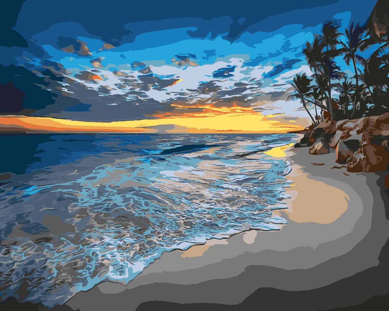 sukoly DIY Paint by Numbers for Adults Beginner, Seaside Adult Number Kits on Canvas Painting Flower Acrylic Kit, 40X50 cm Ocean Easy Kids Hobbies, Blue Seaside