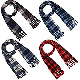 Bencailor 4 Pcs Kids Winter Scarf Kids Buffalo Plaid Scarves Christmas Warm Shawls Scarves Parent Child Scarf for Boys Girls