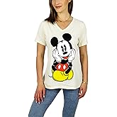 Disney Womens Mickey Mouse Stand V-Neck Tee (US, Alpha, Small, Regular, Regular, Retro Natural)