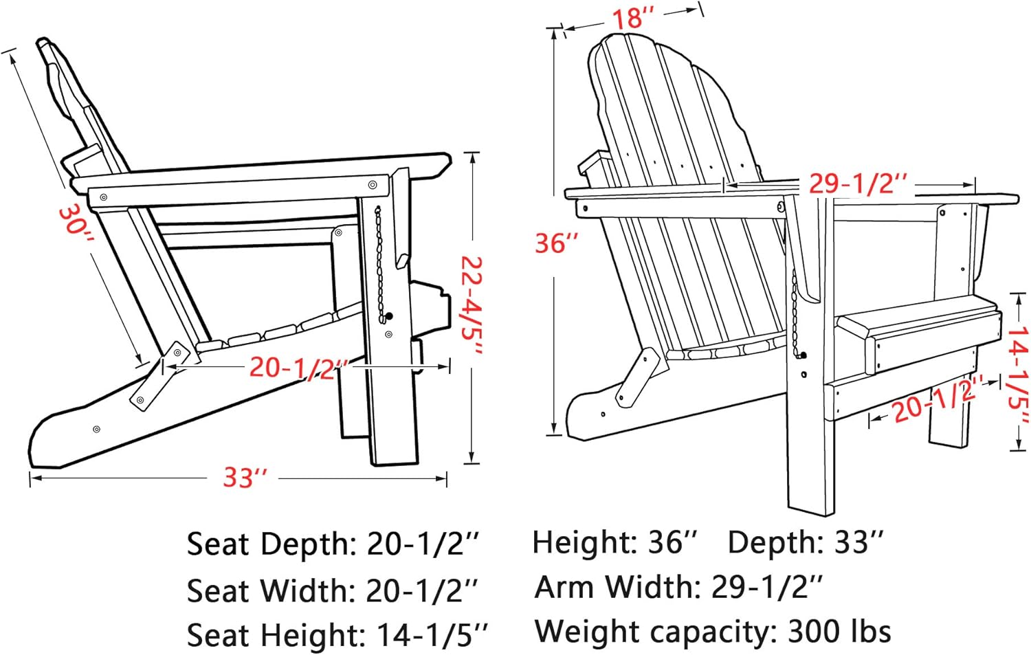 Folding Adirondack Chair, Patio Outdoor Chairs, HDPE Plastic Resin Deck Chair, Painted Weather Resistant, for Deck, Garden, Backyard & Lawn Furniture, Fire Pit, Porch Seating by Gettati Slate Gray: Kitchen & Dining