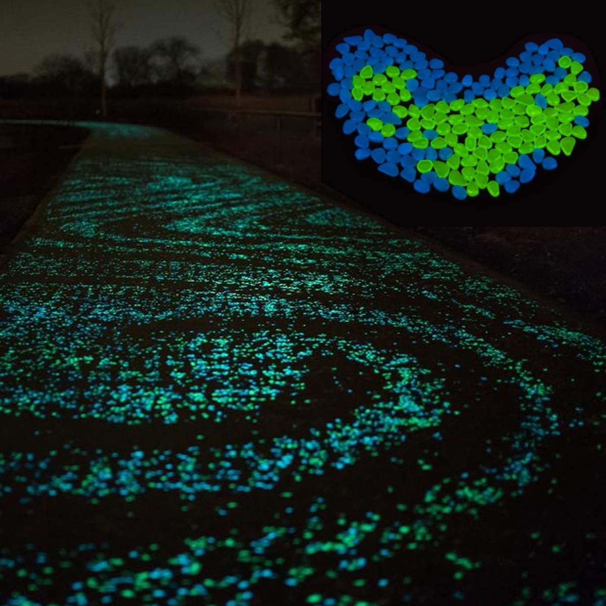Blusea 100Pcs Glow in The Dark Garden Pebbles, Glow Stones Rocks for Outdoor/Indoor Decor, Garden Lawn Yard, Aquarium, Fish Tank, Walkway, Driveway, Pathway, Solar or LED Charged : Garden & Outdoor