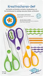 Wedo 771933 Kreativscheren Set, Wellenschnitt, Zackenschnitt, Büttenschnitt große Grifflöcher, Inhalt: 3 Stück, 3er Set, 16 cm) farbig sortiert