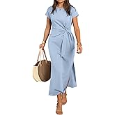 ANRABESS Womens Summer Maxi Dress Casual Crew Neck Tie Waist Split Wrinkle-Free Fit Long Fashion Vacation Dresses 2026 Spring