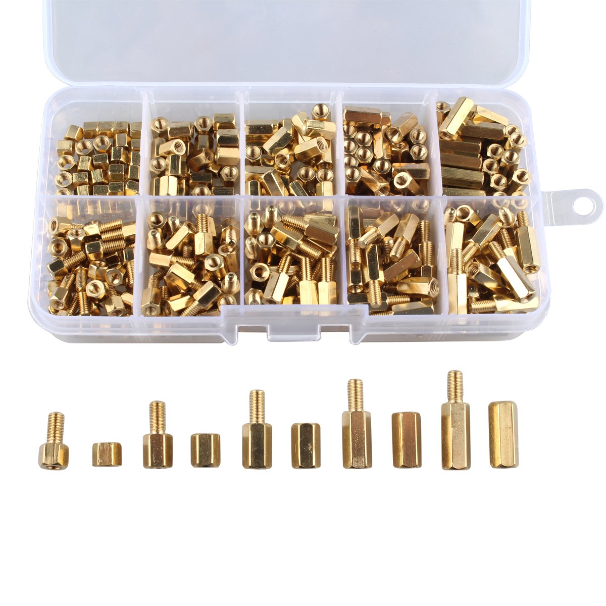 HALJIA 300Pcs M3 4-12mm Copper Brass Hex Column Pillars Standoff Circuit Spacer PCB Board Nut Screws Hex Round Single Cylinder Head