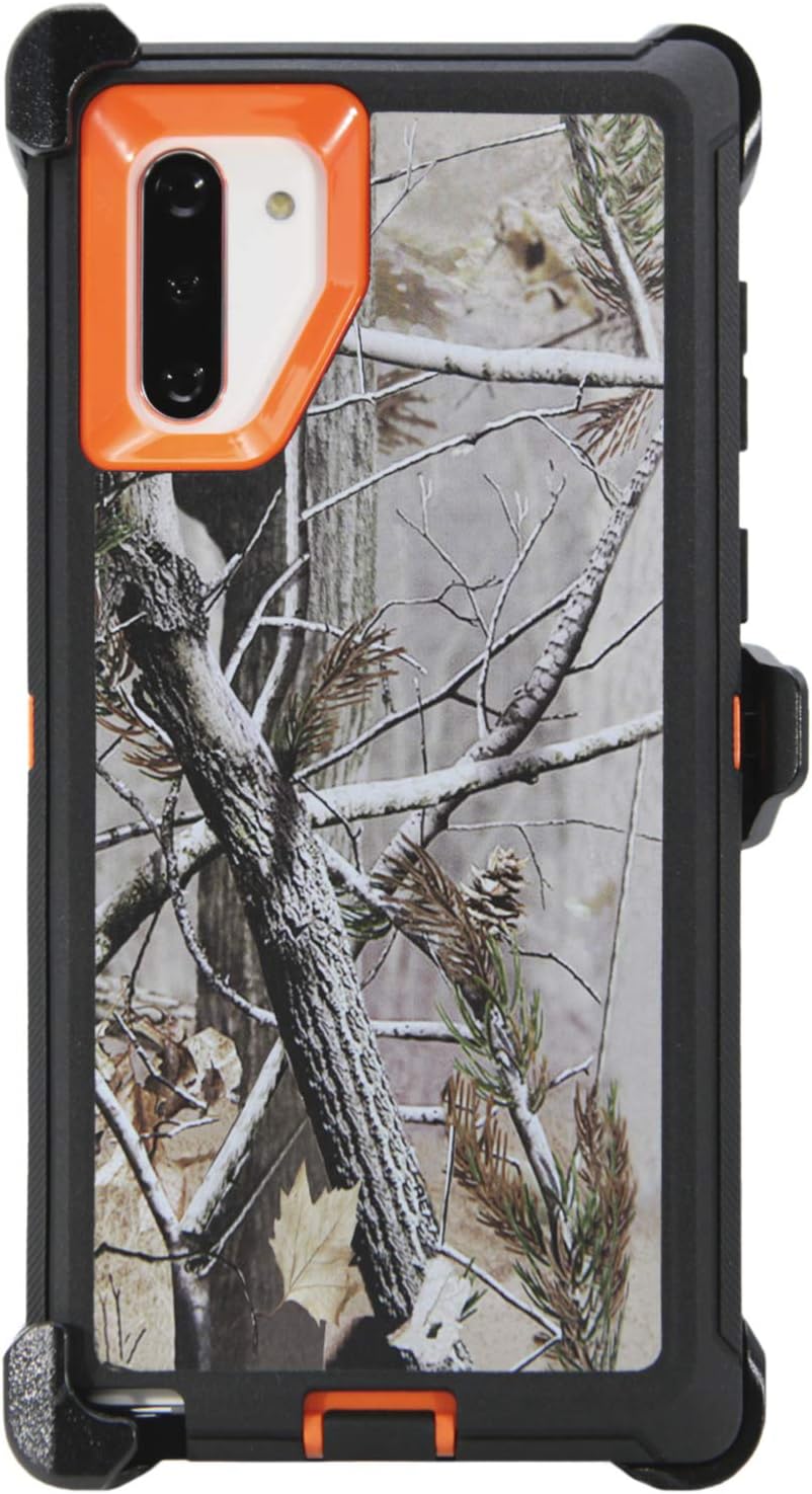 WallSkiN Case for Galaxy Note 10 (6.3") Heavy Duty Full Body Military Grade Drop Protection Carrying Cover Holder | Holster for Men Belt with Clip Stand – Camouflage/Orange