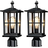 SNRU Outdoor Post Lights 2-Pack, Matte Black, 120V Hardwired | Waterproof Anti-Rust Metal, Standard 3-Inch Base &amp; E26 Socket, Pier Mount &amp; Post Mount, For Garden Patio Gate Driveway