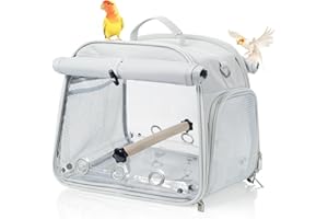 GREGCE Small Bird Carrier Bag, Portable Travel Parrot Parakeet Carrier Cage with Perch and Easy Clean Tray, Lightweight Bird Backpack for Vet Visit Shopping and Outdoor Adventure