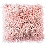 Ojia Deluxe Home Decorative Super Soft Plush Mongolian Faux Fur Throw Pillow Cover Cushion Case (18 x 18 Inch, Pink)