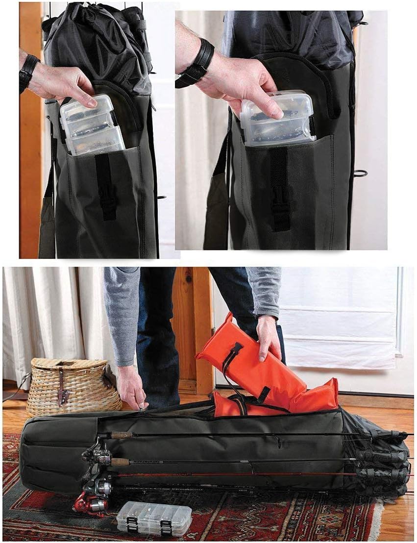 Allnice Durable Canvas Fishing Rod & Reel Organizer Bag Travel Carry Case Bag- Holds 5 Poles & Tackle (Black) : Sports & Outdoors