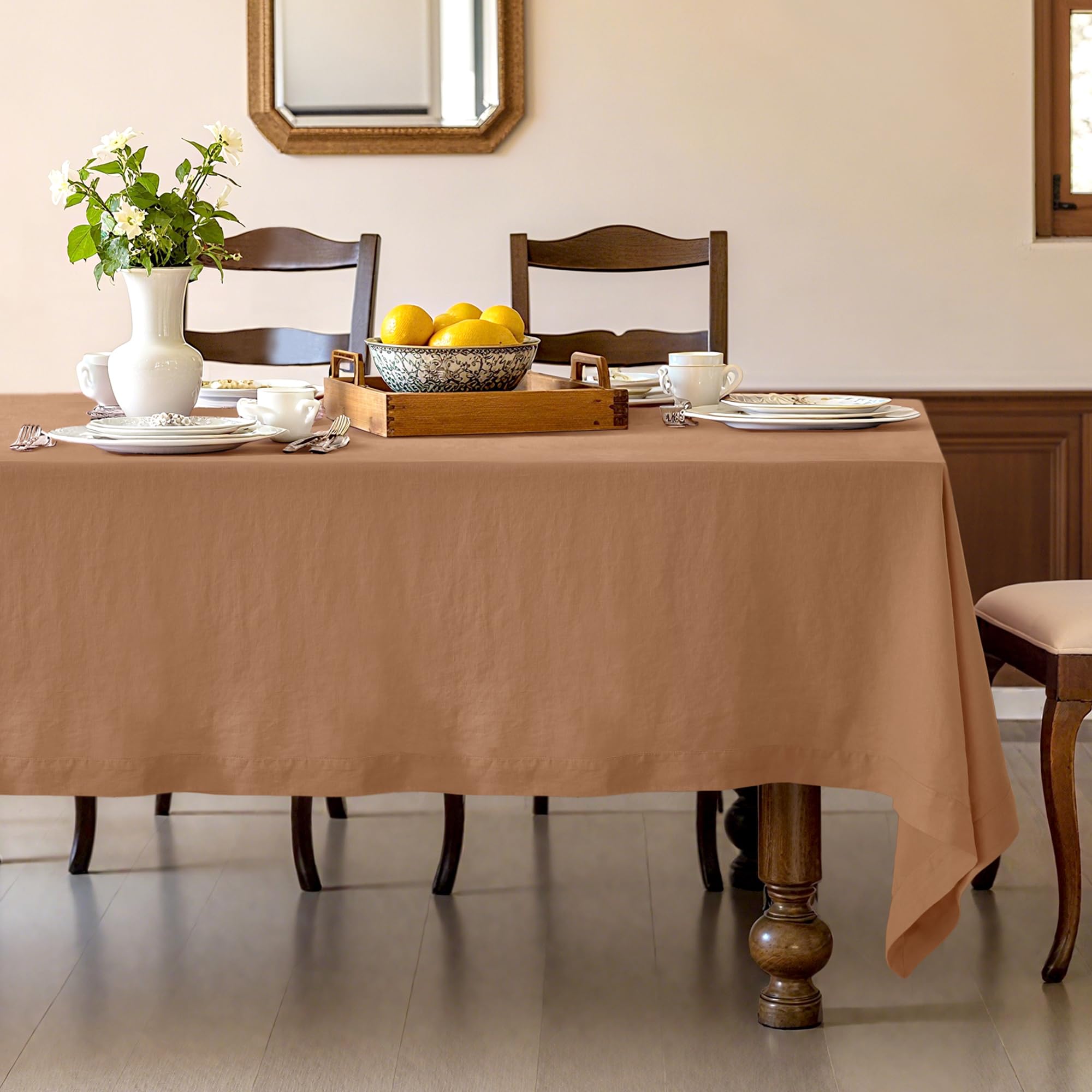Photo 1 of Linen World Linen Tablecloth,100% French Linen Beige Tablecloth 108" x 60" Inch,Washable Rectangular Tablecloth for Dining,Outdoor,Weddings and Restaurants,Decorative Thanksgiving Christmas