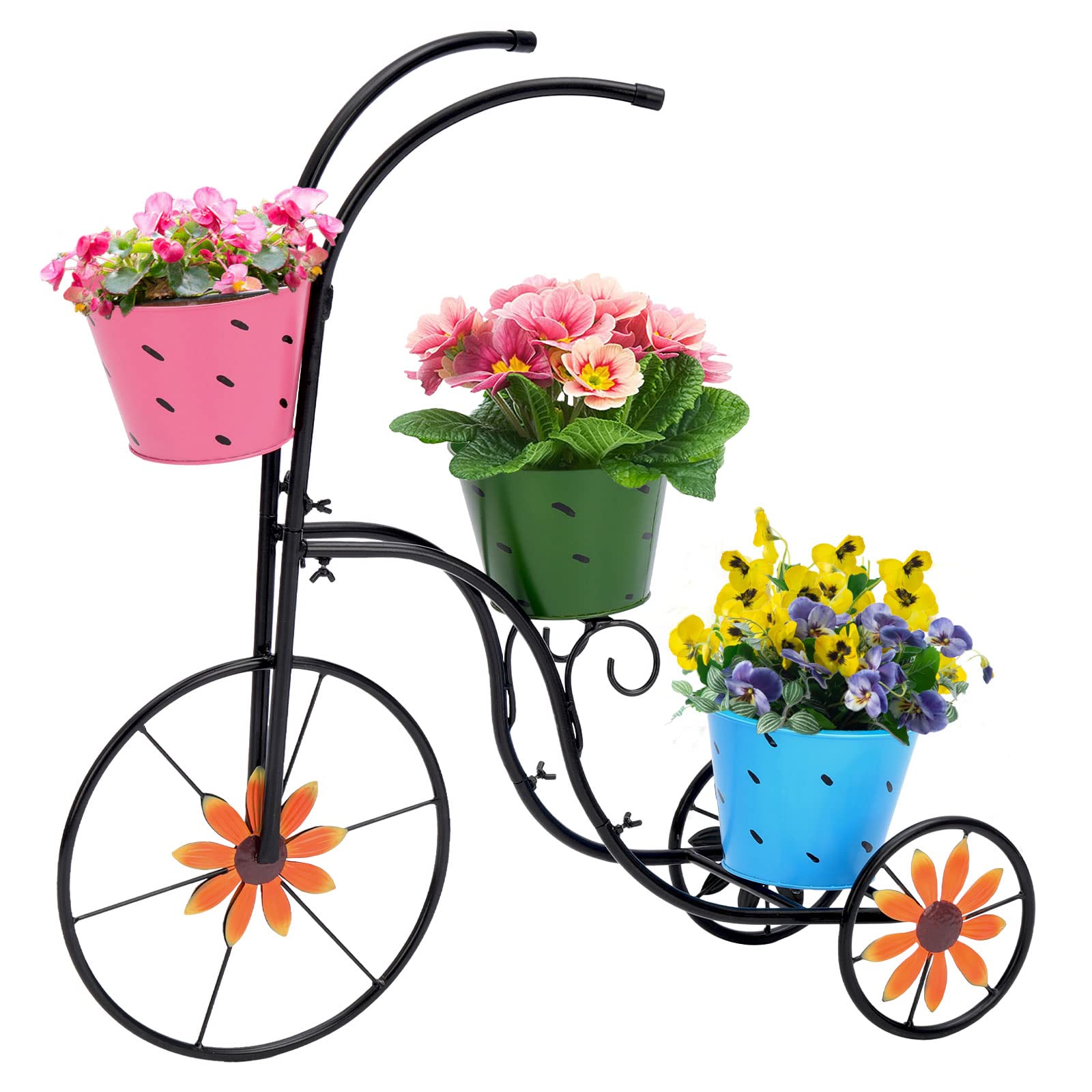 Photo 1 of LEWIS&WAYNE Metal Tricycle Planter, 3 Tier Floral Flower Plant Stand Holder Hand Painted Outdoor Garden Patio Decor