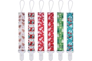 AMAZINGM Baby Pacifier Clip,Paci Leash Binky Clips for Baby Boys and Girls,Newborn Essentials,Pack of 6 Gift Set. (Christmas)