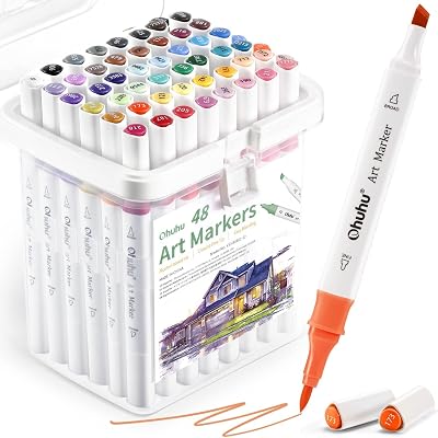 Ohuhu 48 Colour Alcohol Markers Brush & Chisel Tips Dual-Tip Set