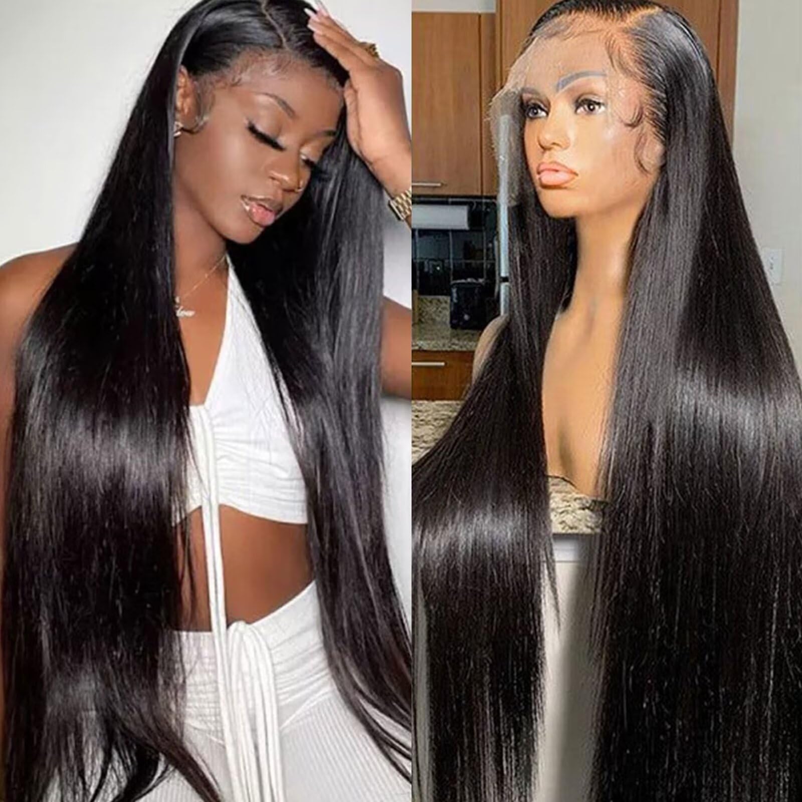 Lemoda 13x6 Straight Lace Front Wigs Human Hair 180% Density 13x6 HD Transparent Lace Frontal Wig Pre Plucked 14A Brazilian Virgin Human Hair Wigs for Women 24 Inch