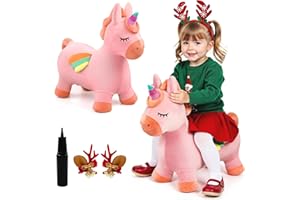 EVERICH TOY Bouncy Horse Unicorn Toys, Inflatable Bouncing Animal Hopping Toys, Outdoor Indoor Ride on Bouncer, Boys Girls Birthday Gift for 18 Month 2 3 4 5 6 Year Old Kid- Plush Unicorn Toy