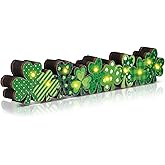 Yousoontic St. Patrick's Day Shamrock Decor Table Centerpieces Wooden Shamrock Sign Decorations with LED Lights Block Irish Farmhouse Green Decor for St. Patrick's Day Home Mantel Desk Office Party