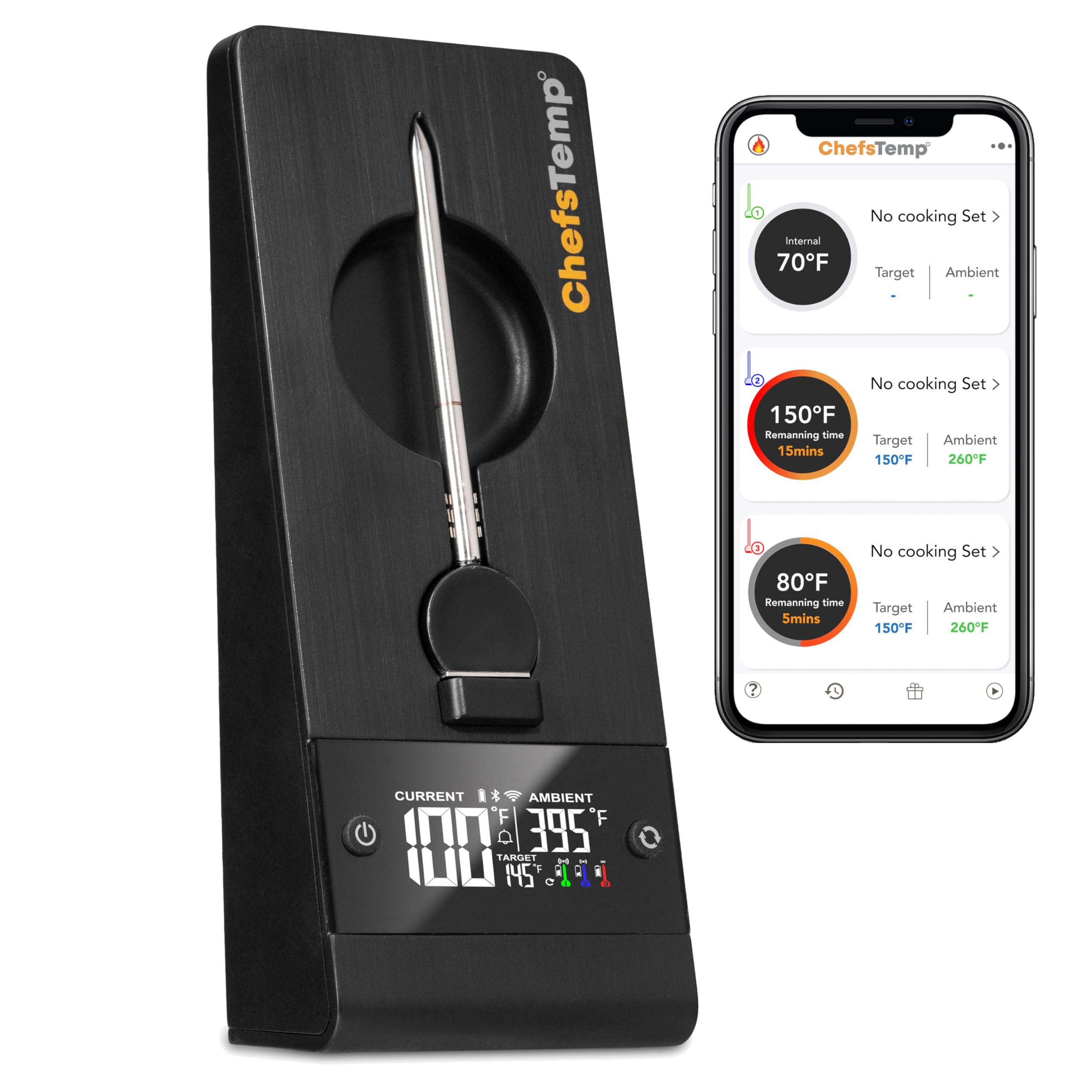 Photo 1 of ChefsTemp ProTemp Plus Next-Gen Wireless Meat Thermometer Digital Unlimited Range Bluetooth & WiFi Enabled Smart Cooking Grilling Smoker BBQ Oven Kitchen Rotisserie (Stand + 1 Probe)