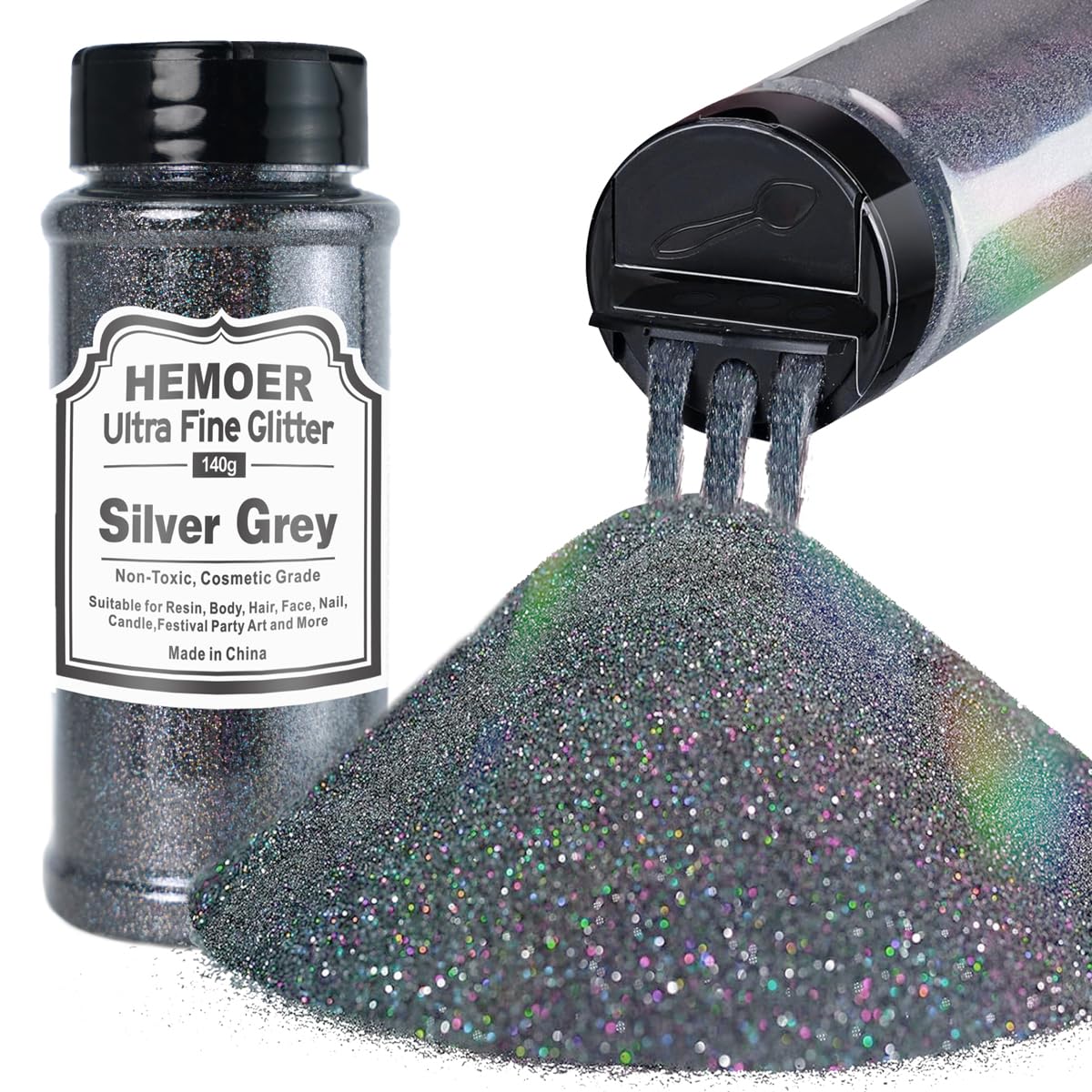 Silver Grey Ultra Fine Glitter, 5oz /140g Cosmetic Holographic Glitter for Hair Face Body Eye Nail Art Festival, Epoxy, Resin Crafts, Tumblers, Candle, Painting Arts Decoration