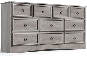 LGHM Modern 10 Drawer Dresser, Dressers for Bedroom, Chest of Drawers Closet Organizers and Storage Clothes - Easy Pulls Handle, Textured Borders Living Room, Hallway, Gray