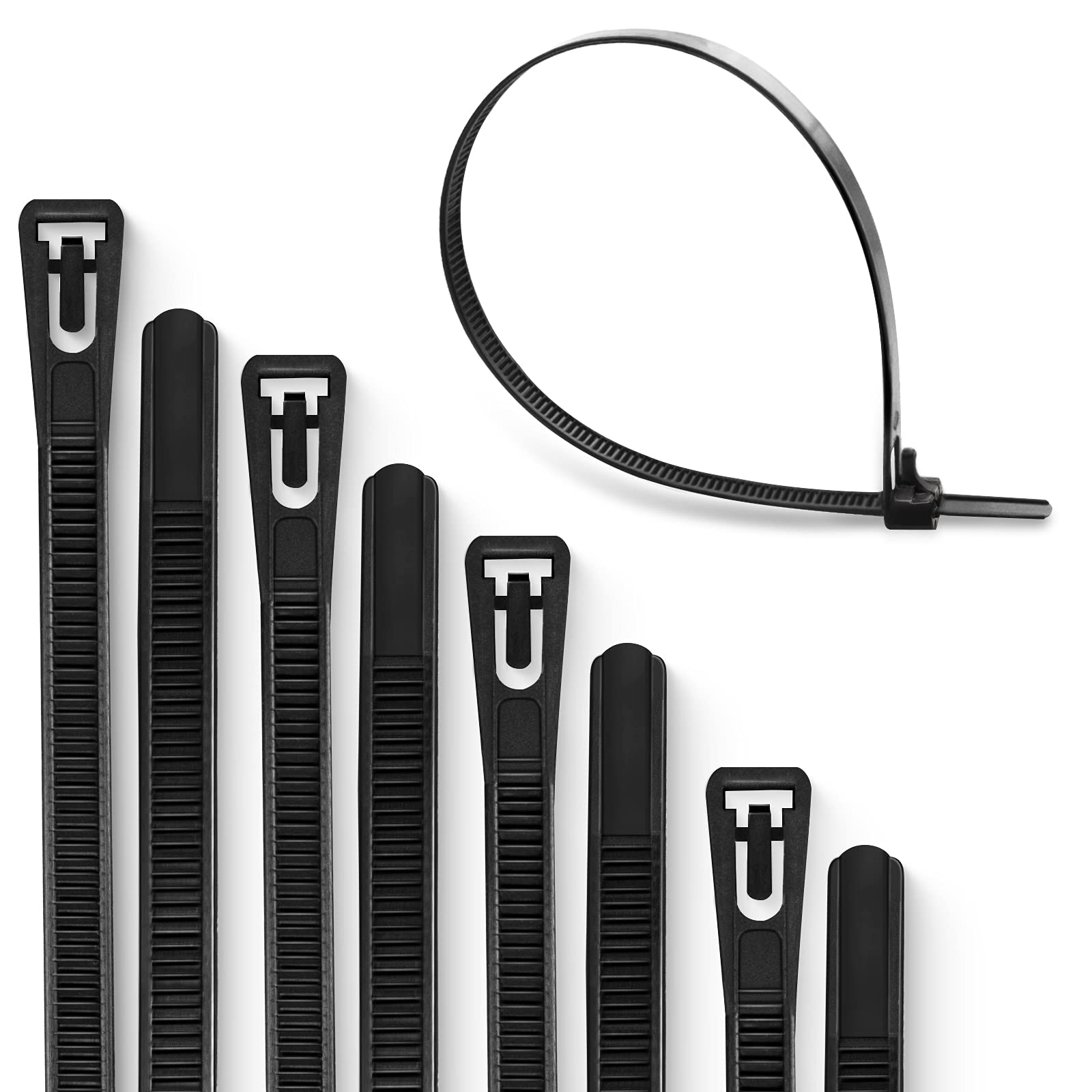 Meccion 100 Piece Releasable Cable Ties, Heavy Duty Reusable Tie Wraps, Strong Nylon Zip Ties (250mm x 7.6mm, Black)